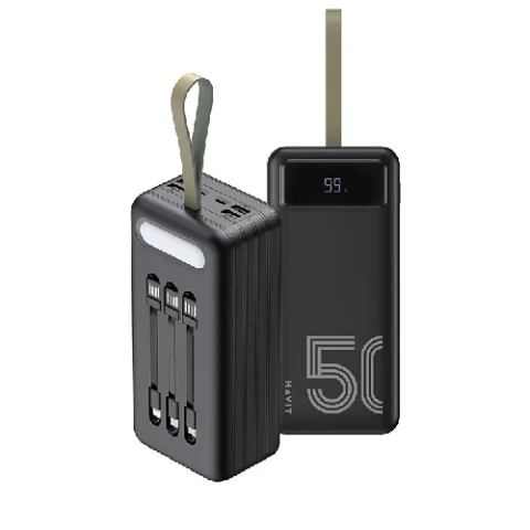 Havit PB71 50000mAh Power Bank Price in BD - Front view of heavy-duty black Havit PB71 50000mAh power bank showing digital LED display screen