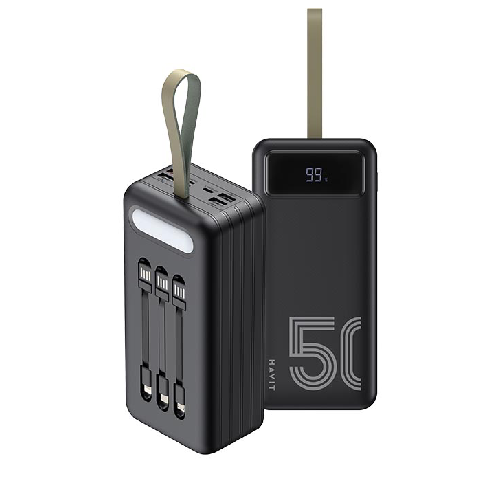 pb71-01-500x500 Havit PB71 50000mAh Power Bank Price in BD - Front view of heavy-duty black Havit PB71 50000mAh power bank showing digital LED display screen