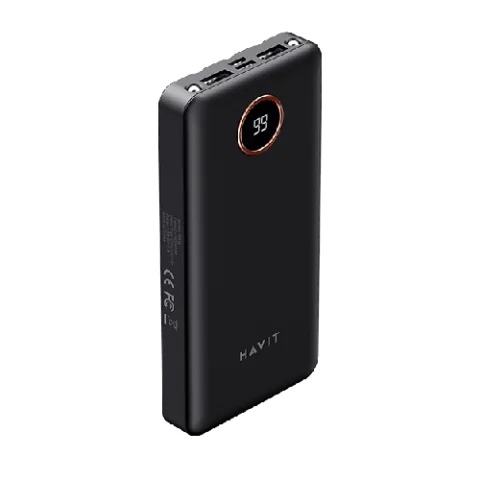 Havit PB74 10000mAh Power Bank Price in BD - Front view of black compact 10000mAh portable charger with LED power status indicators
