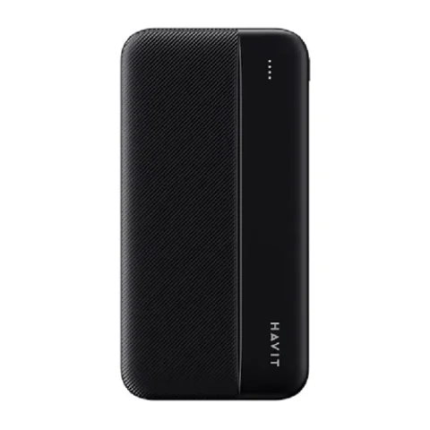 Havit PB80 10000mAh Power Bank Price in BD - Front view of sleek black Havit PB80 10000mAh power bank with LED status lights
