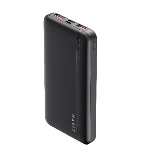 Havit PB90 10000mAh Power Bank Price in BD - Front view of black compact 10000mAh portable charger with LED power indicators