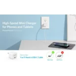 Anker PowerPort III 20W Cube in white showing its miniature square design layout single Type-C fast charging port and subtle gray Anker brand logo print