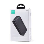 Joyroom JR-T018 Dazzling Series 30000mAh 12W Power Bank in a dark matte grey chassis highlighting its dual USB outputs, dual input ports, 12W branding, and its signature multi-colored LED battery status indicator bar