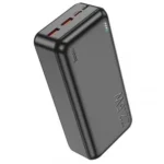 Hoco J101B Astute 22.5W 30000mAh Fast Charging Power Banks displayed in white and black retail packaging highlighting their top port layouts with dual red USB-A slots, a Type-C port, and subtle 4-dot LED power level meters