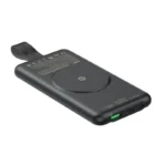 REMAX RPP-226 Magnetic Wireless Power Bank 10000mAh with cyber aesthetic design displaying its central circular magnetic charging zone, built-in digital display window showing exact percentage capacity, and dual top ports