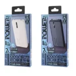 Remax RPP-295 London Series 10000mAh Power Bank in minimal slim matte housing displaying its clean dual-port structure, power button, and 4-LED indicator matrix