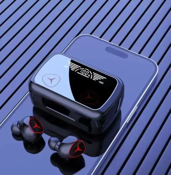 M66 Pro Bluetooth Earbuds premium 2 in 1 multi functional wireless TWS earphones with mirror LED digital display power bank charging case view