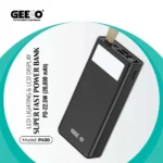 Geeoo P430 22.5W 20000mAh Power Bank featuring a premium compact portable external battery block with an integrated multi-cable layout, a bright built-in emergency LED lamp, and a clean numeric digital power percentage display