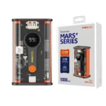 RECCI RPB-P35 Mars Series Power Bank featuring a premium compact 10000mAh portable external battery block with a fully transparent body chassis showing internal circuitry and a digital display screen