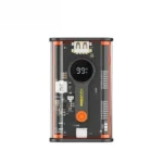 RECCI RPB-P35 Mars Series Power Bank featuring a premium compact 10000mAh portable external battery block with a fully transparent body chassis showing internal circuitry and a digital display screen