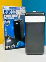 Remax RPP-321 Chinen Series 50000mAh Power Bank retail packaging block showing the massive portable white battery station with built-in carry strap and status indicators