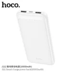 Hoco J111 Smart Charge 10000mAh power bank packaging showing both white and black slim matte body options with distinct indicators