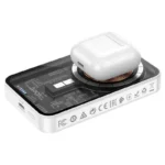 hoco Q10A Power Bank premium high capacity heavy duty 10000mAh portable 20W fast charging transparent magnetic wireless external backup block battery showing clean Clear cyberpunk housing body layout with copper coils view]