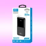 MOXX MP-PB10 Power Bank premium high capacity heavy duty 10000mAh portable 22.5W fast charging smartphone external backup block battery showing clean Black housing body layout with glossy digital display view]