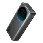 JOYROOM JR-PBF04 65W 20000mAh fast charging laptop power bank in space grey showing its circular smart digital percentage display and side charging ports
