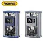 Remax RPP-570 Power Bank premium high capacity heavy duty 10000mAh portable 22.5W fast charging smartphone external backup block battery showing clean Transparent cyberpunk housing body layout with digital display view]