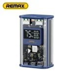 Remax RPP-570 Power Bank premium high capacity heavy duty 10000mAh portable 22.5W fast charging smartphone external backup block battery showing clean Transparent cyberpunk housing body layout with digital display view]