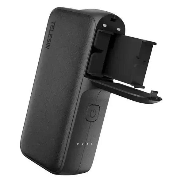 TELESIN GP-PB-001 Power Bank premium high capacity heavy duty 10000mAh portable 20W fast charging action camera external backup block battery showing clean Black housing body layout with GoPro battery slots view]