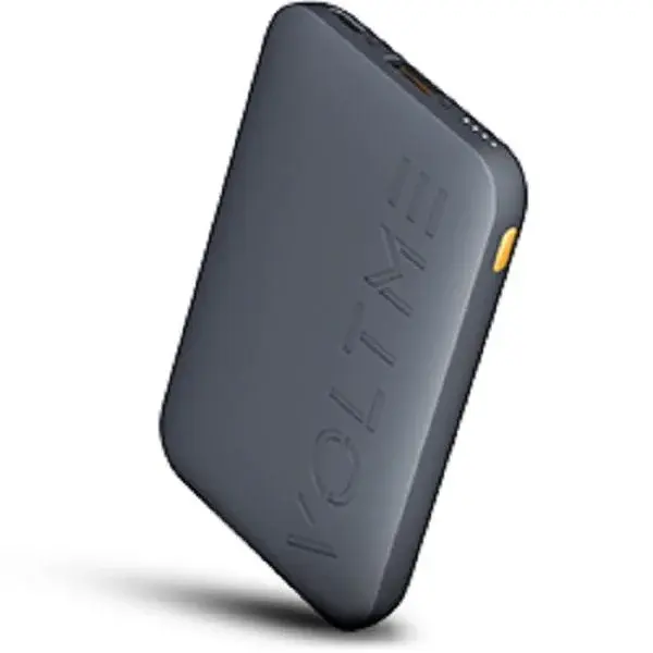 Voltme Hypercore 10K 10000mAh portable power bank in sleek matte grey showing its ultra-compact design alongside a USB-C charging cable