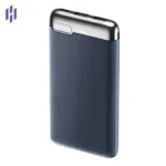 Remax RPP-625 10000mAh Power Bank premium high capacity ultra slim travel portable dual usb charging power bank retail packaging box layout in green theme showing sleek cross textured fire retardant gray housing body block dual input micro-usb and type-c ports array and horizontal mirror face led digital battery status percentage display reader view]