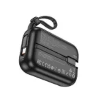 Hoco Q20 10000mAh premium high capacity pocket mini travel portable fast charging power bank from Fountain Series retail boxes packaging layout showing built-in type-c and lightning output cables design format mini frame block body contours and clear digital led energy level metrics screen graphics view]