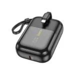 Hoco Q20 10000mAh premium high capacity pocket mini travel portable fast charging power bank from Fountain Series retail boxes packaging layout showing built-in type-c and lightning output cables design format mini frame block body contours and clear digital led energy level metrics screen graphics view]