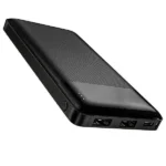 Hoco J72 10000mAh Power Bank premium high capacity ultra slim travel portable dual usb charging power bank retail packaging boxes in white and black variants showing sleek cross textured fire retardant housing body block dual input micro-usb and type-c port layouts and 4 dot led battery indicator layout view]