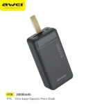 Awei P7K 30000mAh Power Bank premium high capacity heavy duty travel portable fast charging power bank block retail packaging boxes in yellow and white theme layout showing dark gray textured rugged chassis body block dual input interfaces and dual usb-a output port array view]