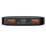 Baseus Bipow PPDML-L01 10000mAh premium high capacity travel portable 20w power delivery fast charging power bank in black showing laser-textured non-slip frosted housing shell layout glossy front mirror display window with smart numerical led energy percentage tracking indicator view]
