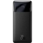 Baseus Bipow PPDML-L01 10000mAh premium high capacity travel portable 20w power delivery fast charging power bank in black showing laser-textured non-slip frosted housing shell layout glossy front mirror display window with smart numerical led energy percentage tracking indicator view]
