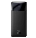 Baseus Bipow PPDML-L01 10000mAh premium high capacity travel portable 20w power delivery fast charging power bank in black showing laser-textured non-slip frosted housing shell layout glossy front mirror display window with smart numerical led energy percentage tracking indicator view]