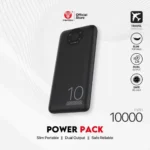 Fantech S1 10000mAh Power Bank premium high capacity portable ultra-thin slim mini travel charging bank in black and white options showing dual output usb ports layout separate type-c input gate and integrated unique circular smart led indicator display graphics view]