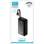 Moxx 10000mAh Built-in Cable premium high capacity slim travel fast charging power bank with integrated type-c cable 22.5w integrated lightning cable 20w pd extra usb-a output port safe fire retardant outer frame and smart front digital led percentage monitor block view]