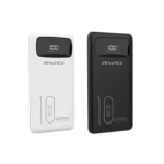 Awei P168K 10000mAh premium high capacity travel pocket fast charging power bank with integrated type-c cable 22.5w integrated lightning cable 20w pd additional hardware interface slots safe fire retardant body shell and neat led digital mirror percentage readout block view]