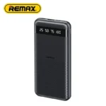 Remax RPP-10 10000mAh premium high capacity ultrathin fast charging portable power bank in black featuring hintom series dual output design smart numerical led battery level indicator and non slip fire retardant safety shell structure view]