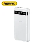 Remax RPP-11 20000mAh premium high capacity travel portable fast charging power bank in black featuring twin high-speed usb-a output slots dual input pathways ergonomic micro dotted anti slip external skin texture and glossy horizontal segmented led capacity percentage scale block view]