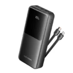 Vention FHPB0 20000mAh premium high capacity travel fast charging power bank with built-in type-c cable 22.5w built-in lightning cable pd 20w additional type-c port standalone usb-a port rugged shockproof frame and smart led digital mirror percentage screen view]