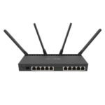 MikroTik RB4011iGS+5HacQ2HnD-IN 10x Gigabit Wireless Router Price in BD - Black metal router with 4 external antennas and 10 gigabit ports