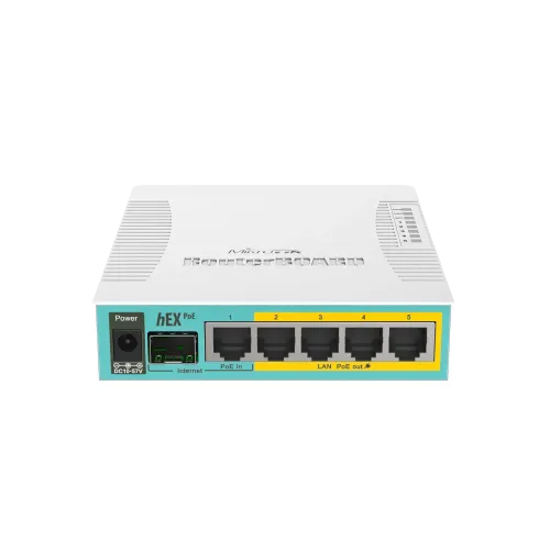 MikroTik RB960PGS hEX PoE 5 Port Gigabit Router Price in BD - Compact white router with PoE ethernet ports