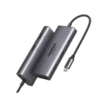 UGREEN 15852 Revodok 206 Hub premium high capacity heavy duty 6-in-1 portable dual 4K HDMI fast charging laptop docking station block showing clean Space Gray aluminum minimalist housing body layout with dual-sided terminal input port slots and attached type-c cord wire view]