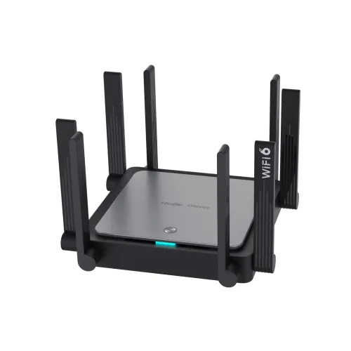 Ruijie RG-EW3200GX PRO 3200Mbps Gigabit WiFi Router Price in BD - Black high-performance Wi-Fi 6 router featuring 8 external antennas and 5 gigabit ports