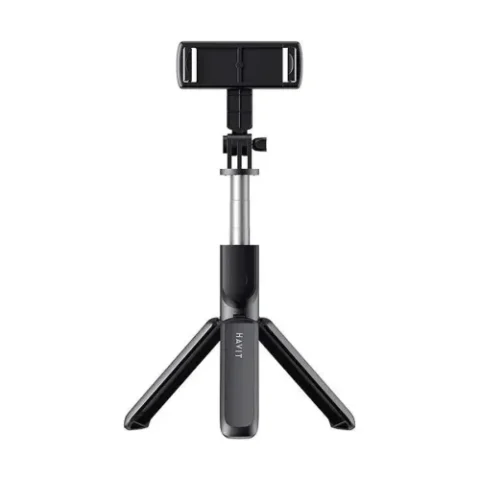 Havit ST7033 Bluetooth Selfie Stick Tripod Price in BD - Front view of sleek black Havit ST7033 Bluetooth selfie stick tripod with remote shutter