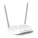TP-Link TD-W8961N 300Mbps Wireless N ADSL2+ Modem Router in white design featuring dual 5dBi antennas, telephone port, and ethernet ports