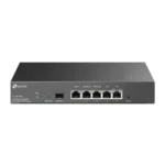 TP-Link TL-ER7206 SafeStream Gigabit Multi-WAN VPN Router Price in BD - Front view of black metal rackmount enterprise VPN router showing SFP and ethernet ports with LED indicators.