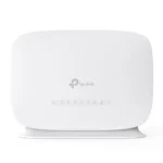 TP-Link TL-MR105 300Mbps 4G LTE Wi-Fi Router in black design featuring external antennas, SIM slot, and ethernet ports