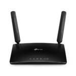 TP-Link TL-MR150 300Mbps 4G LTE Router Price in BD - Black desktop wireless router with two detachable external antennas and front LED indicators.