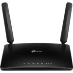TP-Link TL-MR6500v 300Mbps 4G LTE Router Price in BD - Front view of black 4G LTE SIM router with two external antennas and phone port