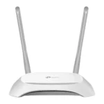 TP-Link TL-WR820N 300Mbps Wi-Fi Router in white design featuring dual 5dBi antennas and ethernet ports