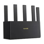 Black Tenda TX2L Pro AX1500 Dual-Band Gigabit Wi-Fi 6 Router unit displaying its modern chassis layout front status indicator LEDs row four tall adjustable 6dBi antennas and rear Gigabit WAN LAN ports layout