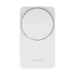 UGREEN 45057 MagFlow W706 2-in-1 Qi2 20W Magnetic Wireless Charger Stand in premium white showing its unfolded tilting arm, circular Qi2 charging pad, and clean e-commerce base layout